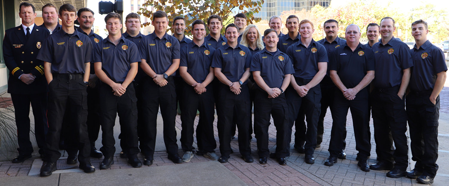 The Tyler Junior College Fire Academy graduated 20 cadets from its 20th academy class. Pictured from left: Capt. Andy King, TJC Fire Academy director; Alex Burch, Chapel Hill; Westley Eastman, Trinidad; William Schoenfeld, Wills Point; Cole Castleberry, Grand Saline; Cody Beamer, Rusk; Hunter Cockrum, Wills Point; Tyler Drennon, Tyler; Caleb Bolin, Forney; Carson Ezell, Flint; Carson Deese, Flint; Seth Moore, Tyler; Mariah Millington, Lindale; Tyler Dokupil, Marshall; Nathan Johnson, Crandall; Landon Grammer, Alto; Gage Dowdle, Whitehouse; Kooper Hand, Henderson; Jeff Akin, TJC Fire Protection Technology program coordinator; Harrison Marszelek, Tyler; Nelson Justiss, Bullard; and Tanner Block, Mineola.
